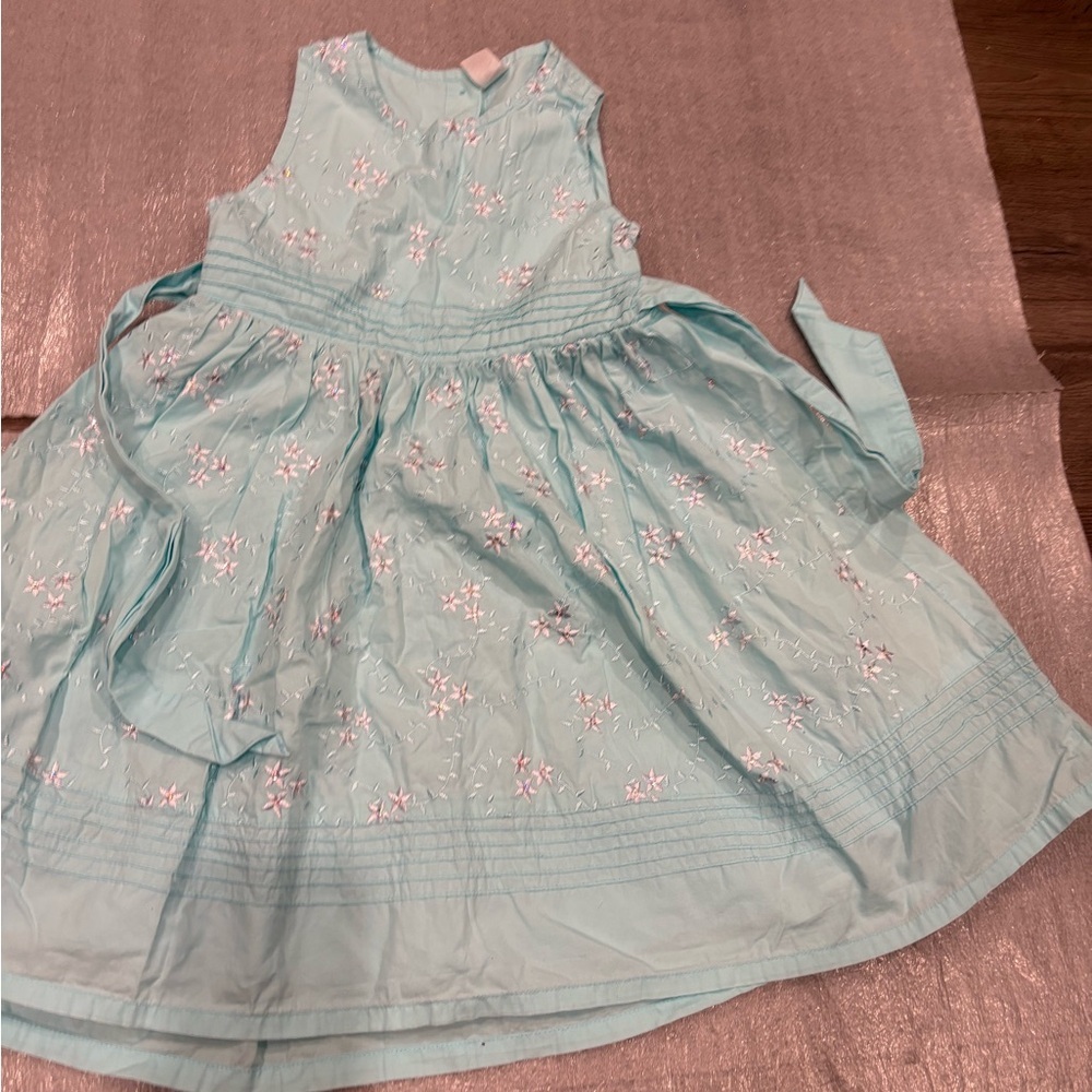 Girls Light Blue Embroidered Casual Dress